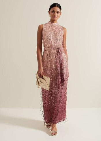 Phase Eight Becka Fringe Sequin Dress Pink USA | 3582041-YI